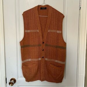 Cooper Knitwear Vintage Men Brown Knit Vest with Button Front Large V-Neck